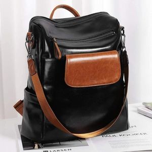 NEW Lucy Leather Ladies Backpack, Black x Brown